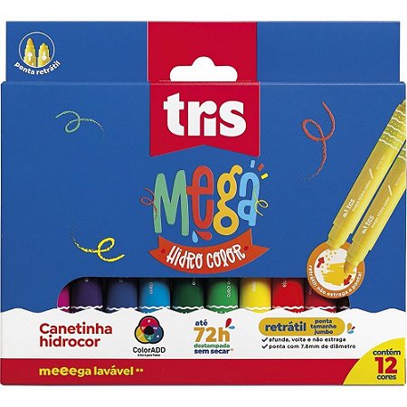 Caneta Hidrografica Jumbo Mega Color Retratil 12 Cores PCT.C/06