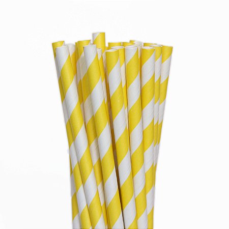 CANUDO DE PAPEL LISTRADO AMARELO E BRANCO (20 UNIDADES)
