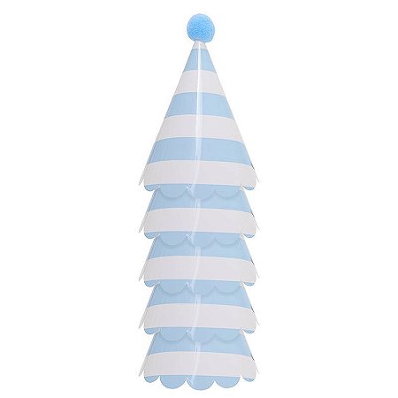 CHAPÉU DE FESTA POMPOM LISTRAS AZUL CÉU (5 UNIDADES)