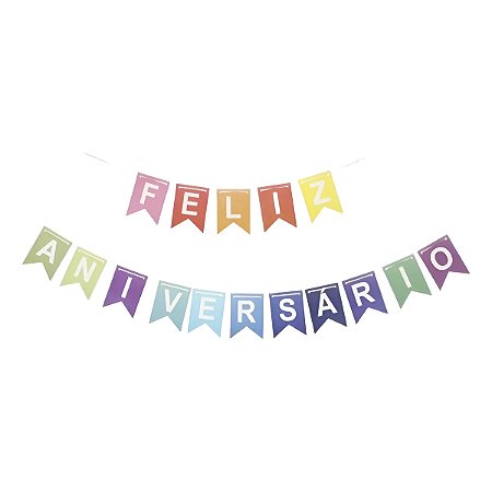 FAIXA FELIZ ANIVERSÁRIO COLORIDA  (1,5 + 2,5 METROS)