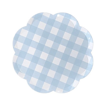PRATO DE PAPEL XADREZ AZUL DAISY (8 UNIDADES)