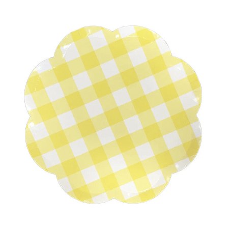 PRATO DE PAPEL XADREZ AMARELO DAISY (8 UNIDADES)