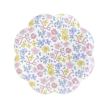 PRATO DE PAPEL FLORES E LAÇOS  (8 UNIDADES)