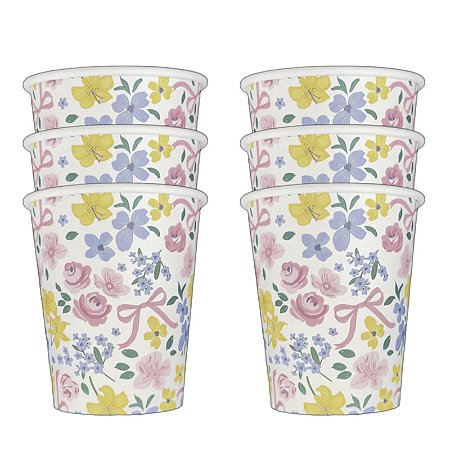 COPO DE PAPEL FLORES E LAÇOS (8 UNIDADES)