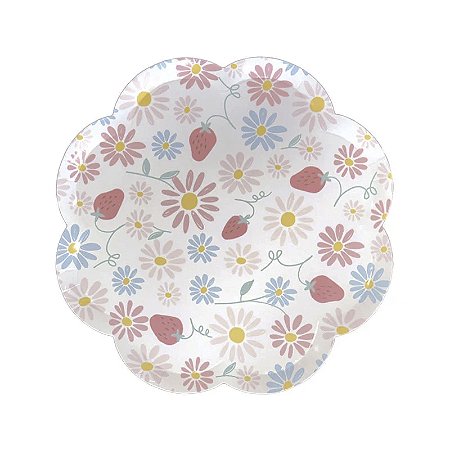 PRATO DE PAPEL MARGARIDAS E MORANGOS (8 UNIDADES)