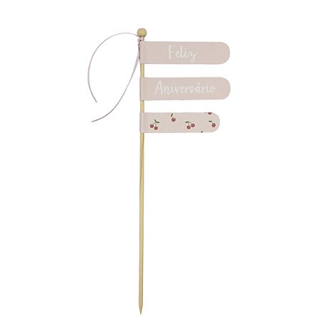 TOPO DE BOLO FELIZ ANIVERSÁRIO ROSA CEREJAS