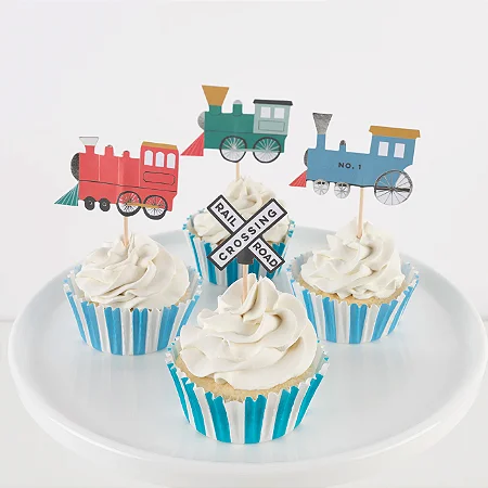 KIT PARA CUPCAKE TRENZINHO MERI MERI (24 FORMINHAS + 24 TOPPERS)