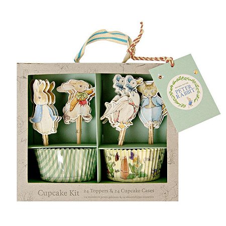 KIT PARA CUPCAKE PETER RABBIT MERI MERI (24 FORMINHAS + 24 TOPPERS)