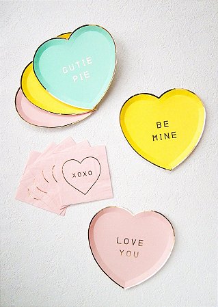 KIT DE PRATOS E GUARDANAPOS HEART CANDY HARLOW & GREY