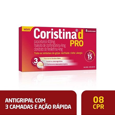CORISTINA D PRO CX.C/8 COMPRIMIDOS ( PARACETAMOL + CLORFENIRAMINA + FENILEFRINA )