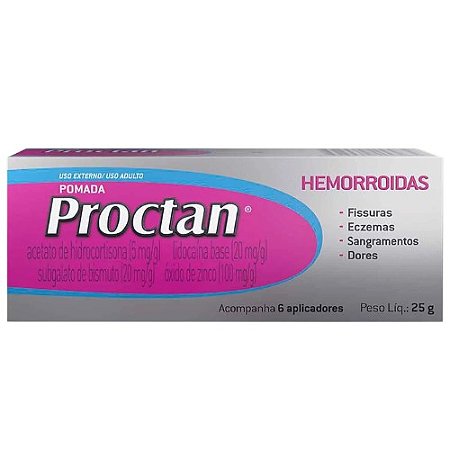 PROCTAN POMADA PARA HEMORROIDAS 25G. C/6 APLICADORES ( HIDROCORTISONA LIDOCAÍNA BISMUTO ZINCO )