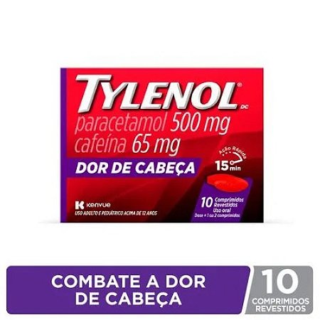 TYLENOL 500MG+65MG C/10 COMP.REVESTIDOS PARACETAMOL + CAFEÍNA