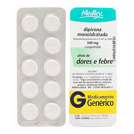 DIPIRONA MONOIDRATADA 500MG C/10 COMPRIMIDOS (MEDLEY)