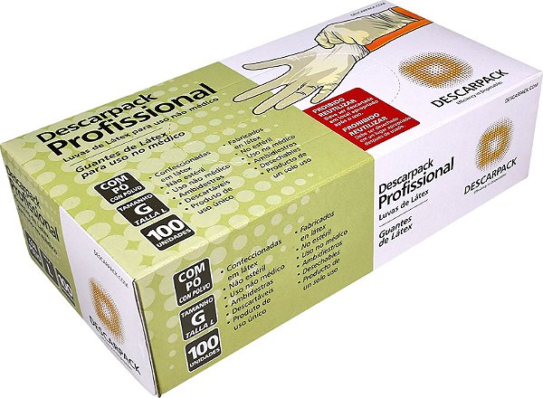 LUVA LÁTEX DESCARTÁVEL DESCARPACK TAM.G C/PÓ 100 UNIDADES