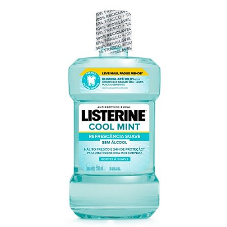 LISTERINE COOL MINT SEM ÁLCOOL 500ML REFRESCÂNCIA SUAVE