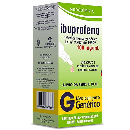 IBUPROFENO 100MG/ML FR.C/20ML SB.MORANGO (MEDQUIMICA)