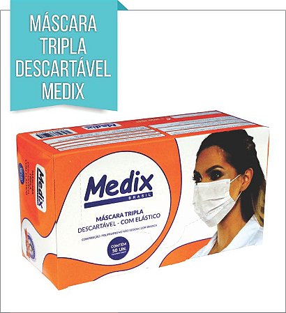 MÁSCARA DESCARTÁVEL TRIPLA C/FILTRO MEDIX C/50 UNID. BRANCA