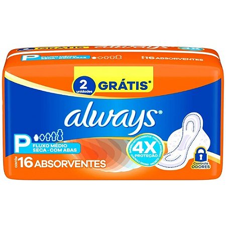 ALWAYS 4X PROTEÇÃO COBERTURA SECA C/ABAS FLUXO MÉDIO C/16 ABSORVENTES