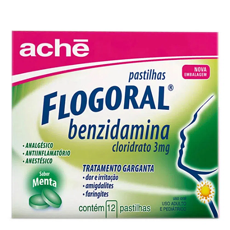 FLOGORAL PASTILHAS 3MG C/12 UNIDADES SB.MENTA BENZIDAMINA