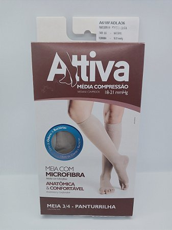 MEIA COMPRESSÃO FEMININA ATTIVA 18-21mmHg M.C / P.A 3/4 TAM.GG NATURAL
