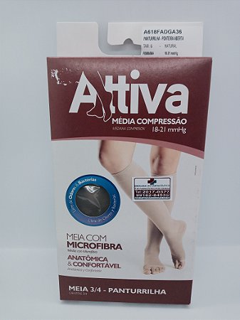 MEIA COMPRESSÃO FEMININA ATTIVA 18-21mmHg M.C / P.A 3/4 TAM.G NATURAL