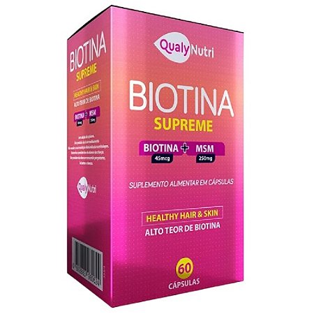 BIOTINA SUPREME 45MCG + MSM 250MG SUPLEMENTO HEALTHY HAIR & SKIN C/60 CÁPSULAS