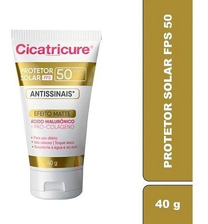 CICATRICURE PROTETOR SOLAR 50FPS ANTISSINAIS EFEITO MATTE 40G.