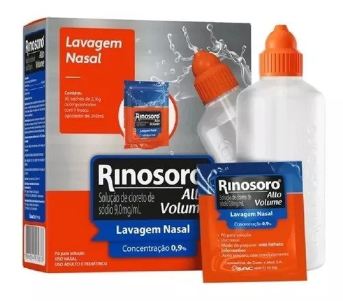 RINOSORO ALTO VOLUME LAVAGEM NASAL 0,9% C/30 SACHÊS 2,16G+FRASCO APLICADOR 240ML