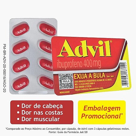 ADVIL 400MG ENVELOPE C/8 CÁPSULAS GEL