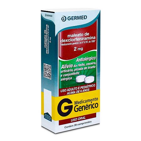 DEXCLORFENIRAMINA MALEATO 2MG CX.C/20 COMPRIMIDOS (GERMED)