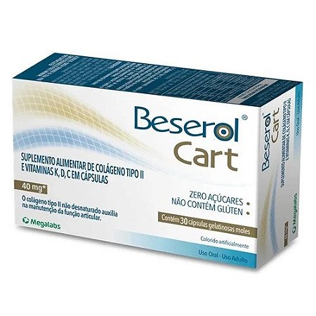 BESEROL CART 40MG SUPLEMENTO COLÁGENO TIPO II CX.C/30 CÁPSULAS GELATINOSAS MOLES