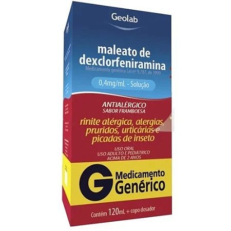 DEXCLORFENIRAMINA MALEATO 0,4MG/ML SOLUÇÃO FR.C/120ML SB.FRAMBOESA (GEOLAB)