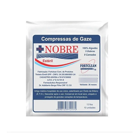 COMPRESSA DE GAZE NOBRE ESTÉRIL C/10 UNIDADES 13 FIOS
