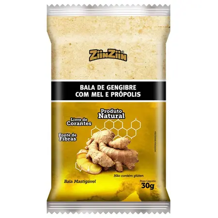 BALA DE GENGIBRE C/MEL E PRÓPOLIS ZIINZIIN 30G.
