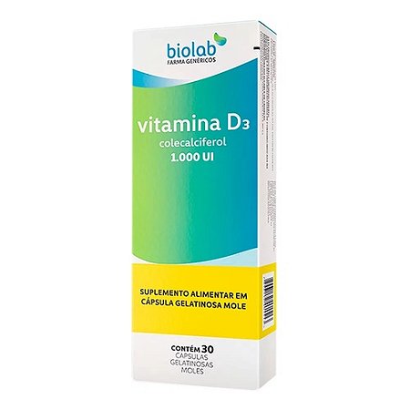 VITAMINA D3 1.000UI CX.C/30 CÁPSULAS MOLES COLECALCIFEROL (BIOLAB)