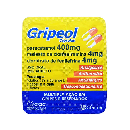 GRIPEOL 400MG+4MG+4MG CARTELA C/10 CÁPSULAS