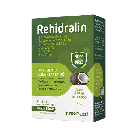 REHIDRALIN SUPLEMENTO ALIMENTAR EM PÓ REHIDRATANTE CX.C/4 ENV.28G. SB.ÁGUA COCO