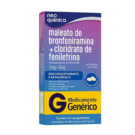 BRONFENIRAMINA MAL. + FENILEFRINA CLOR. 12MG+15MG C/12 COMP.(NEOQUIMICA)