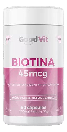 BIOTINA SUPLEMENTO P/PELE,CABELO E UNHAS C/60 CÁPSULAS GOODVIT