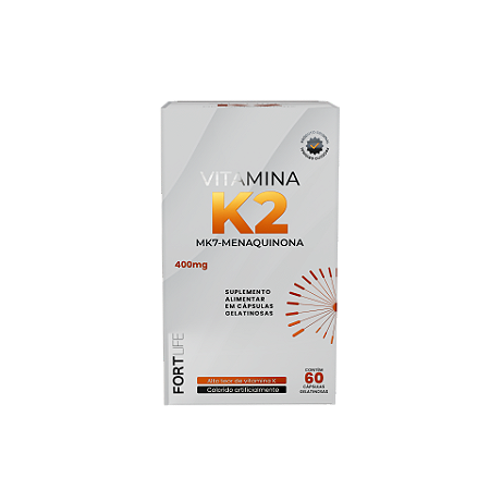 VITAMINA K2 400MG  MK7-MENAQUINONA SUPLEMENTO ALIMENTAR C/60 CÁPSULAS GELATINOSAS FORTLIFE EXCLUSIVO
