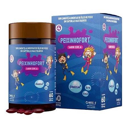 PEIXINHOFORT SUPLEMENTO ALIMENTAR DE ÓLEO DE PEIXE C/60 CÁPSULAS MASTIGÁVEIS SABOR CEREJA FORTLIFE EXCLUSIVO