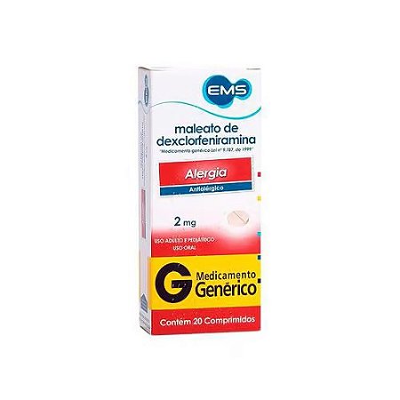 MALEATO DEXCLORFENIRAMINA 2MG C/20 COMPRIMIDOS (EMS)