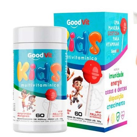 GOODVIT KIDS MULTIVITAMINICO C/60 COMP.MASTIGÁVEIS SB.PIRULITO MORANGO
