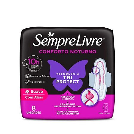 SEMPRE LIVRE ABSORVENTE NOTURNO TRI PROTECT COB.SUAVE C/ABAS C/8 UNIDADES