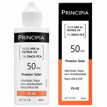 PRINCIPIA PROTETOR SOLAR 50FPS MIX FILTROS UV 16,5% + ZINCO PCA 1% PS-02 C/40ML