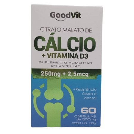 GOODVIT CÁLCIO + D3 SUPLEMENTO ALIMENTAR C/60 CÁPSULAS CITRATO MALATO CÁLCIO + VITAMINA D3