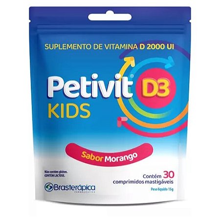 PETIVIT D3 KIDS 2.000UI SUPLEMENTO C/30 COMP.MASTIGÁVEIS SB.MORANGO