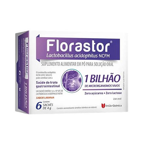 FLORASTOR 1BILHÃO MICRORGANISMOS VIVOS C/6 SACHÊS PROBIÓTICO SB.LARANJA