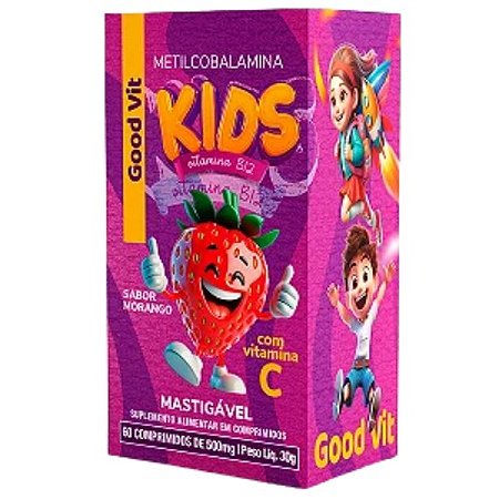 METILCOBALAMINA KIDS GOODVIT SUPLEMENTO ALIMENTAR C/60 COMPRIMIDOS MASTIGÁVEL SB.MORANGO