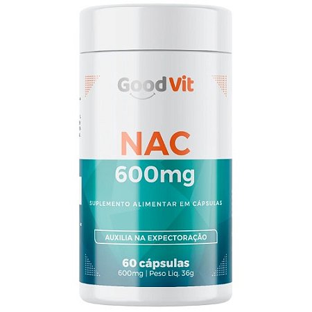 NAC 600MG GOODVIT SUPLEMENTO ALIMENTAR L-CISTEÍNA C/60 CÁPSULAS